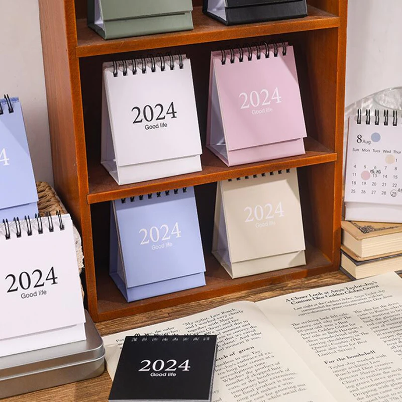 Mini 2024 Desk Calendar Simple English Calendar Book with Stickers Daily To Do List Agenda Organizers Home Office Supplies 2024 calendar stickers korean stationery kawaii diary planner journal index stickers agenda schedule organizers office supplies