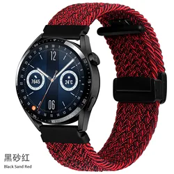 Magnetic Nylon Braided Loop Strap - 20mm/22mm, Universal Smartwatch Band - 20mm width band (Red black)