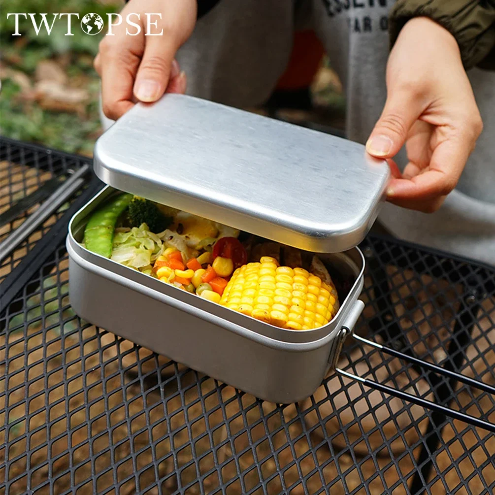 TWTOPSE Camping Aluminium Mess Tin Set Hiking Outdoor Lunch Box Mini Cutting Board Folding Stove Steaming Rack Windshield Fork 3