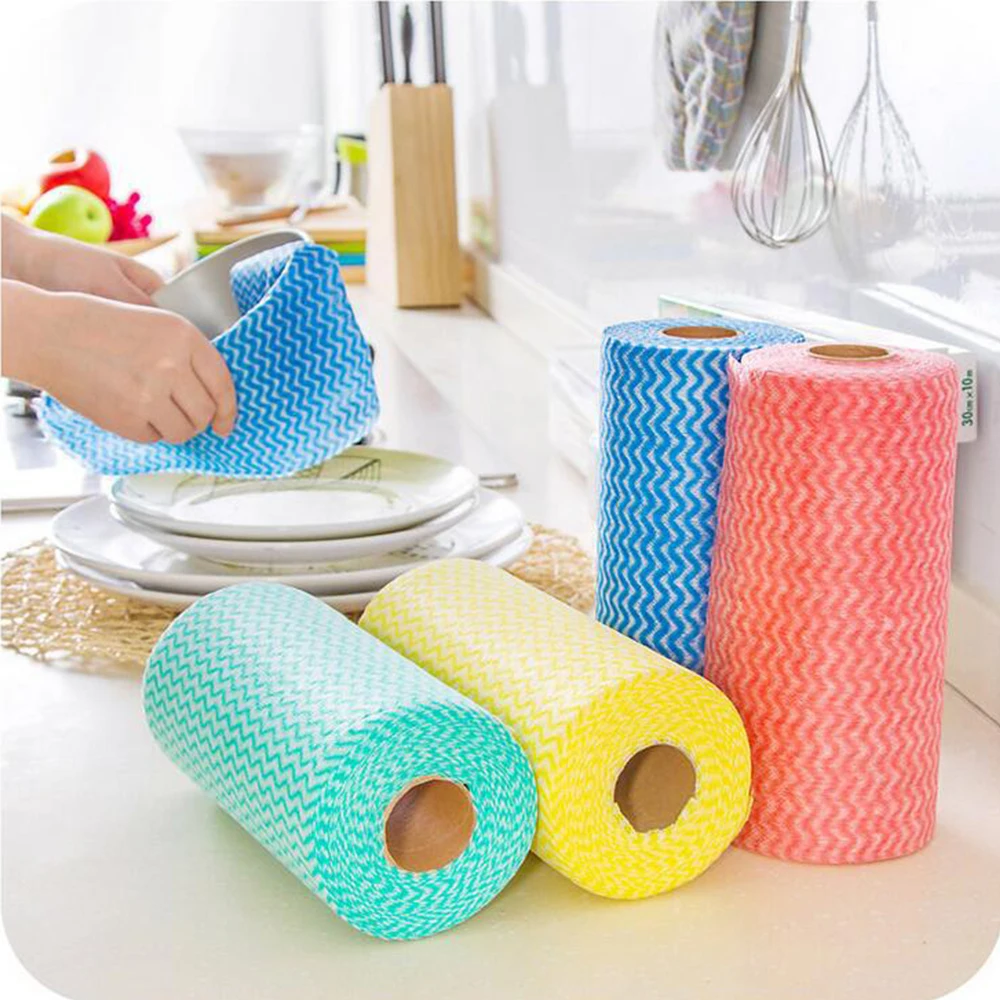 

50 PCS/Roll Disposable Cleaning Towels Reusable Cleaning Cloth Scouring Pad Kitchen Rag Multipurpose Cropable Dishcloth Lazy Rag