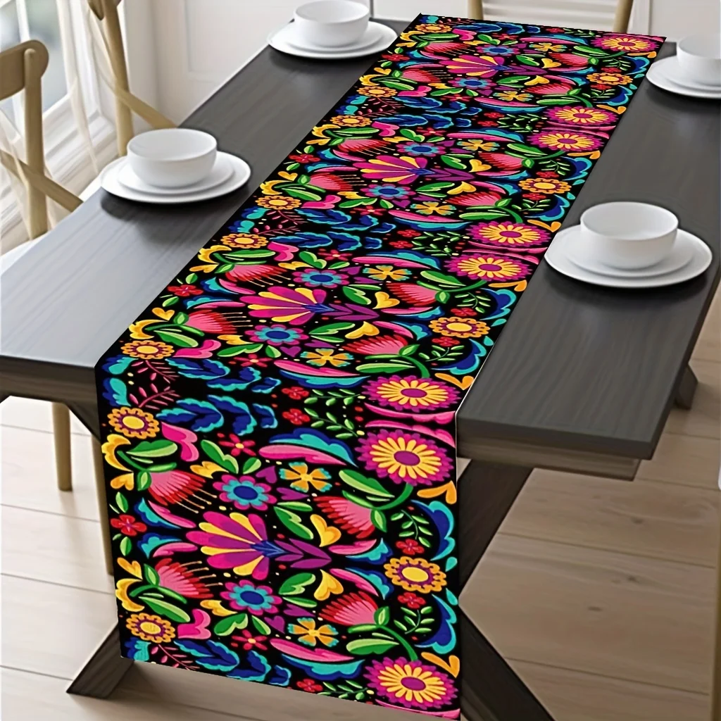 Table Runner Linen Mexican Table Runner For Dia De Los Muertos Cinco De Mayo Party Decoration