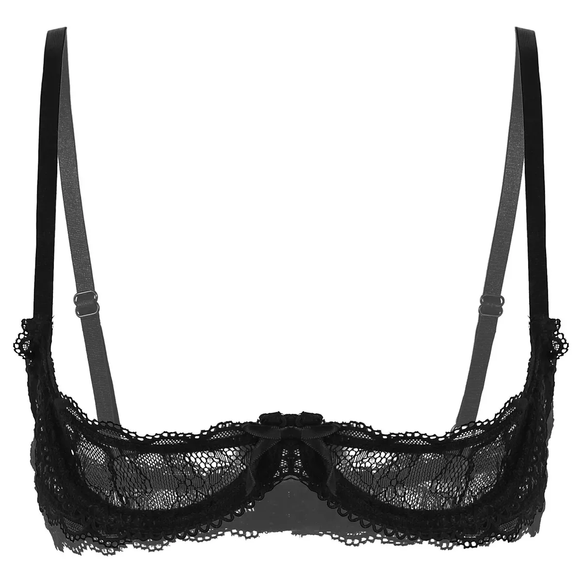 Erotic lingerie Women strapless bras Womens See Through Sheer Lace Lingerie Bare Open Breast Bra 1/4 Cups Push Up Underwire Tops