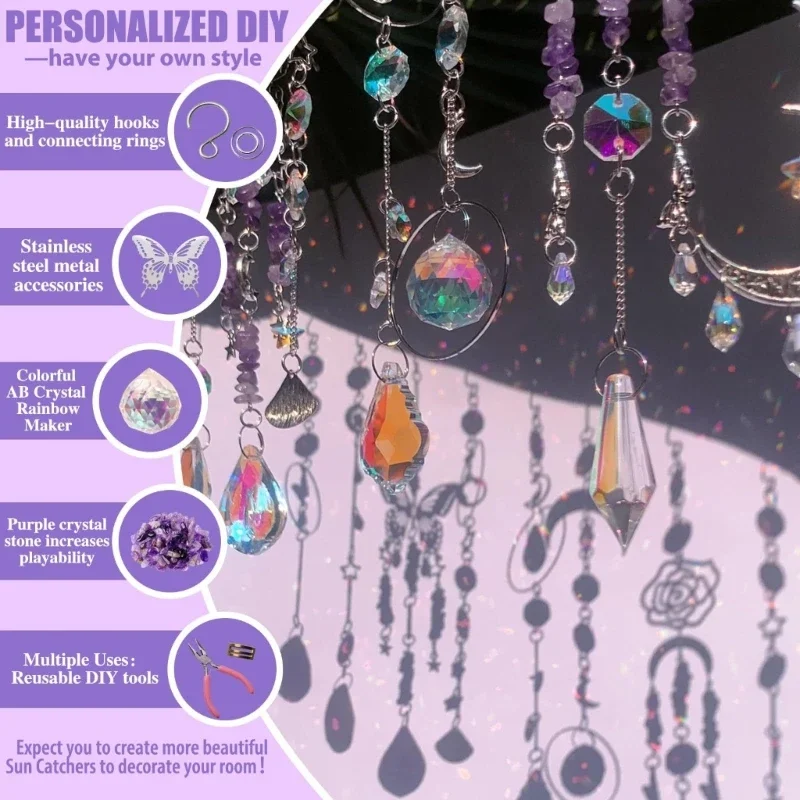 Pack of 200 Suncatchers Craft Set Sun Catchers Craft Set with Hooks Chain Crystal Pendant Sun Catchers for Garden Window