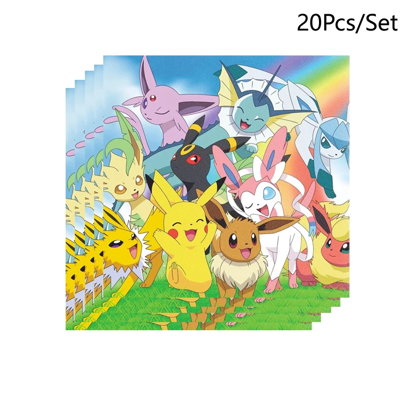 Disposable Tableware Pokemon Birthday Party Decorations Tablecloth Cups Plates Paper Napkins Backdrop Pikachu Balloons Banner Kids Gifts