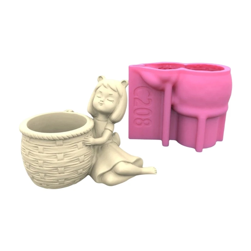 Girl Baskets Concrete Silicone Pot Mold Succulent Flowerpot Clay Cement Plaster Molds DIY Home Garden Flower Pots Mould girl rabbit concrete silicone pot mold succulent flowerpot clay cement plaster molds diy home garden flower pots mould