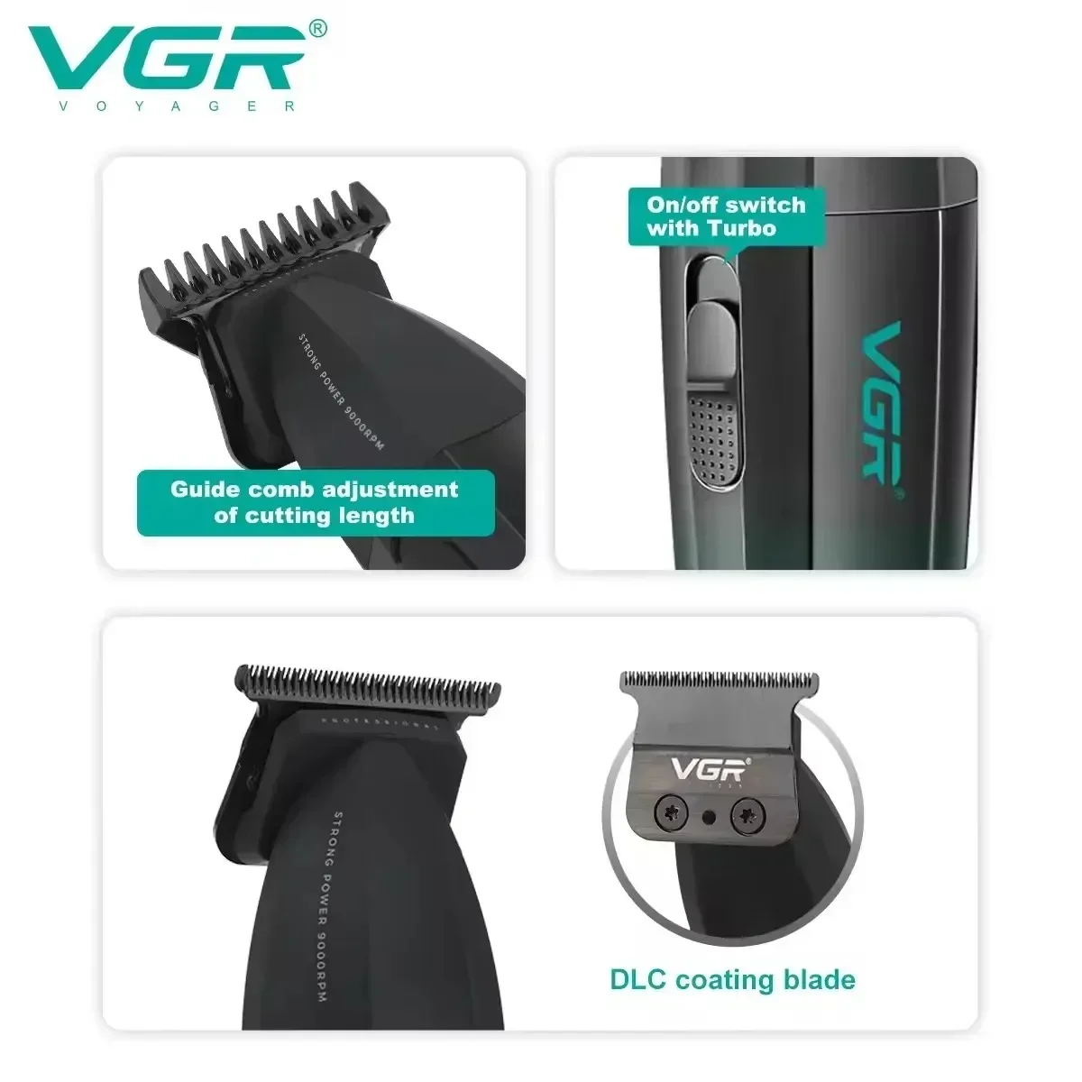 VGR V906 베이스 포함 전문 헤어 클리퍼, 살롱 조각, 남성 면도, 디지털 디스플레이 그라데이션, 전기 헤어 트리머, 9000rpm