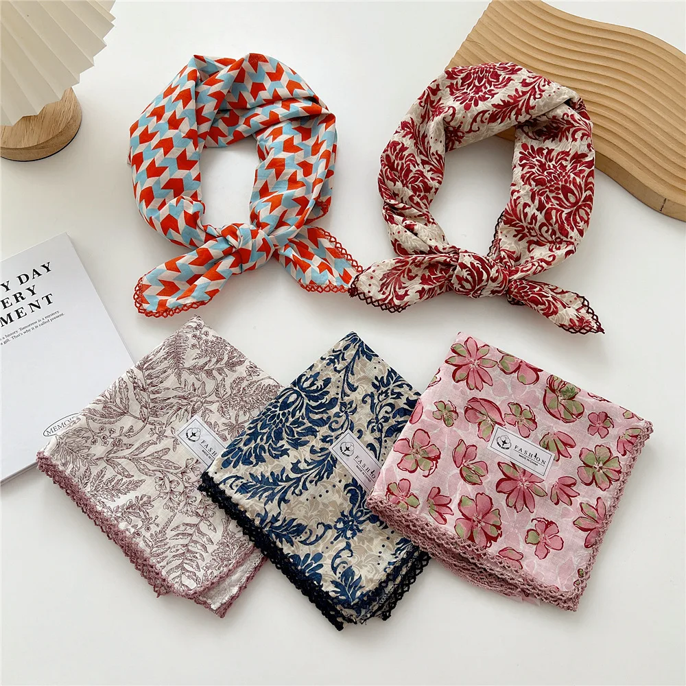 70cm Handkerchief Cotton Neck Scarves For Women Small Neckerchief Bag Scarfs Square Headband Cute Bandana Head Hair Scarf Female 3