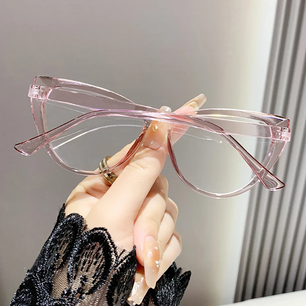 KLASSNUM Women Cat Eye Myopia Glasses Fashion Trendy Anti-blue Light Near Sight Eyepiece Vintage Lens Minus Eyewear 0 To-6.0 myopia glasses,anti blue light glasses