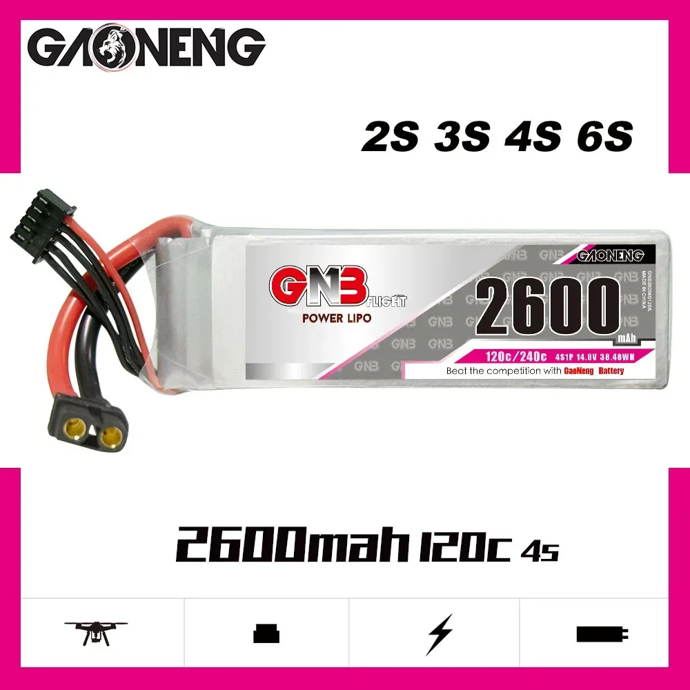 

GNB 2600mAh 120C 2S-7.4V 3S-11.1V 4S-14.8V 6S-22.2V Lipo Battery With XT60 Connector For RC Helicopter Airplane FPV Drone Parts