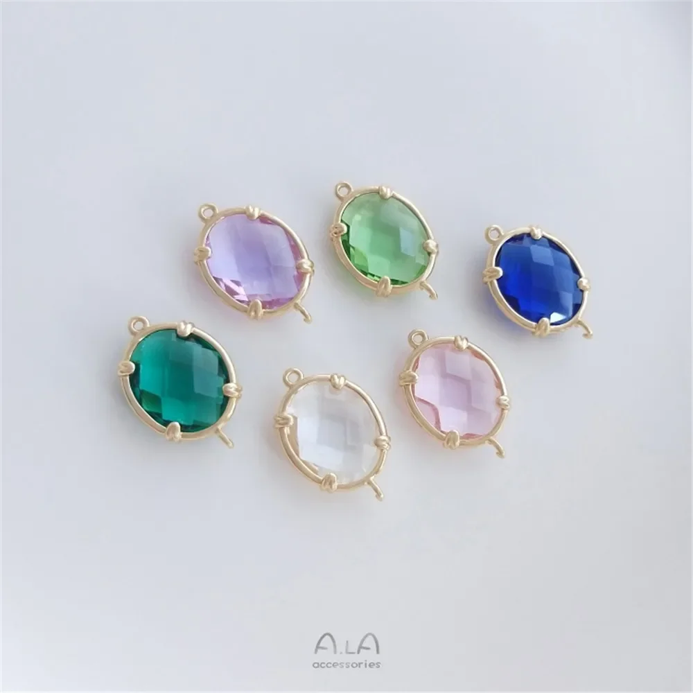 

14K инкрустированный золотом Овальный Циркон Двойная подвеска DIY Аксессуары Подвеска Браслет колье серьги кулон