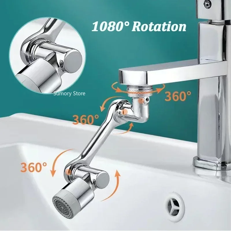 1080° Rotation Faucet Aerator Splash Dual Mode Kitchen Tap Extend Water Nozzle Faucet 22/24mm Adaptor Faucet Bubbler Robotic Arm