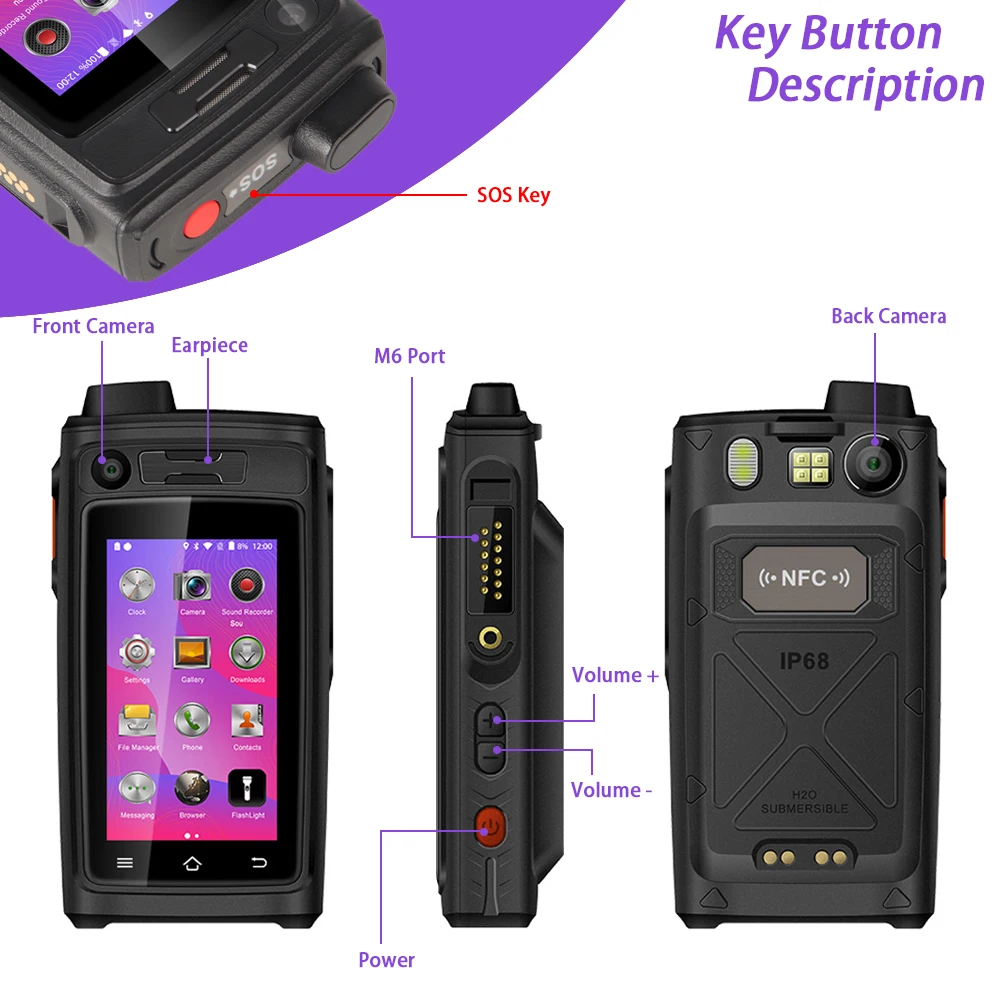 UNIWA A19S SmartphoneIP68 Waterproof  4G LTE Quad Core Phone Walkie Talkie POC Zello Android 6 Mobile Phone 4800mAh Shockproof