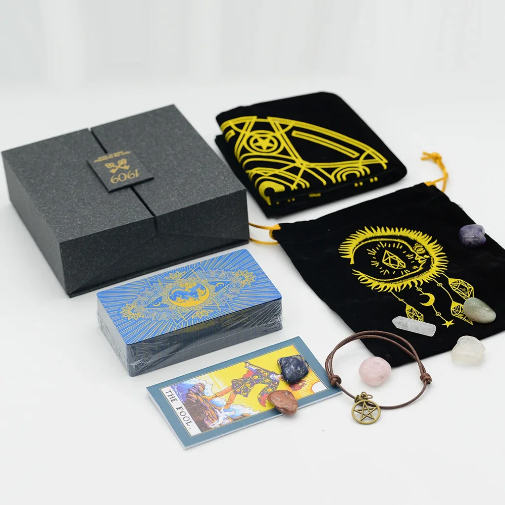 Mysterious Gold Foil Tarot Card PVC Tabletop Board Game Color Divination Gift Box Set Gold-plated Waterproof Luxury Tablecloth