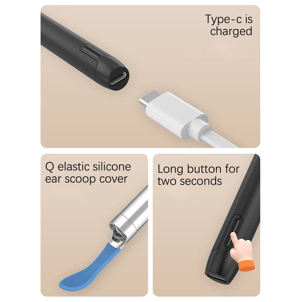 Wireless Ear Wax Cleaner With Camera Smart Visual Ear Picking Stick Built In Ear Hook/Ear Spatula/Ear Spoon Ear Wax Remvoal Tool 6