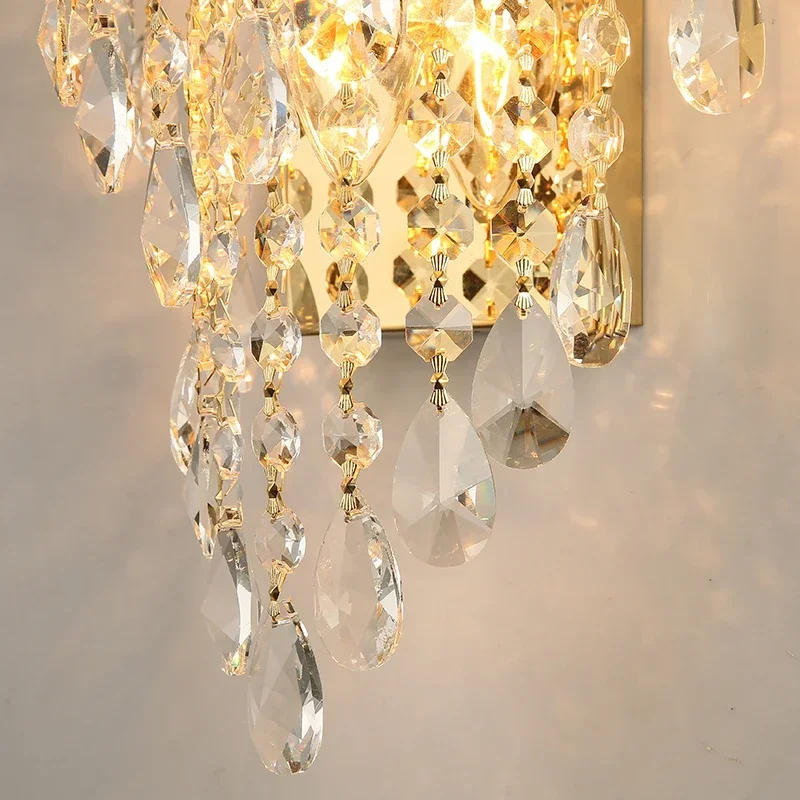 Modern Luxury Crystal Wall Lâmpada LED, Sala de estar, cabeceira Lâmpada de parede, Restaurante Lâmpada, Moda Luzes, Ouro, Prata, K9
