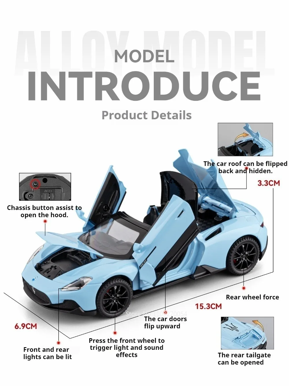 1:32 MC20 Lambor Revuelto Legierung Diecast Modell Spielzeug Auto Türen Geöffnet mit Sound Licht Zurückziehen Miniatur Vechies Hause Dekoration – Detail 3