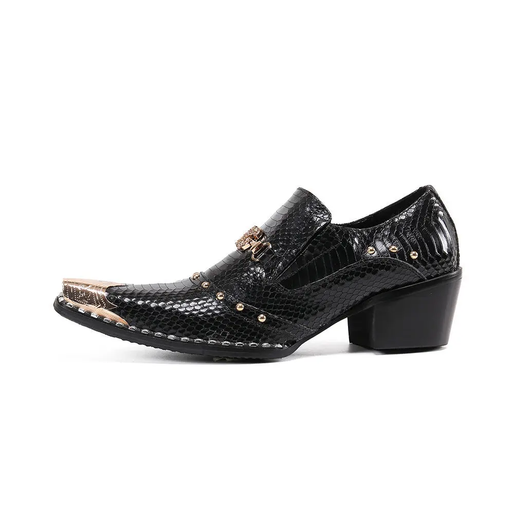 New Men 's Business Casual Leather Snake Scale Pointed High Heel Trend Hair Stylist Leather Shoes