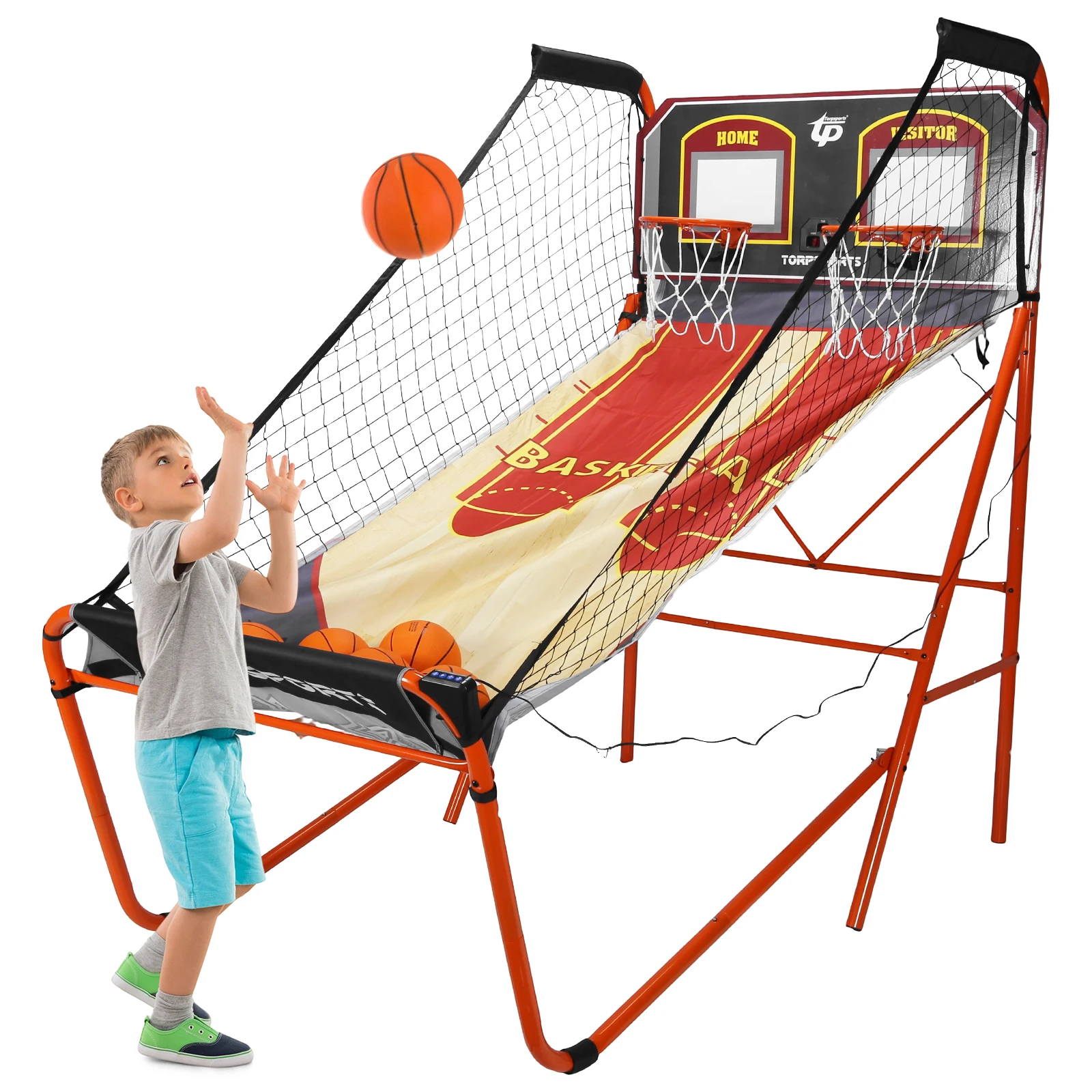 Arcade Basketball Game Set LED Electronic Scoring Folding Double Shooting Game with Steel Frame for 2 Players Kids Adults Player