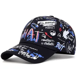 Unisex Letter Print Adjustable Snapback Baseball Cap - Casual Outdoor Sunscreen Hat - Adjustable (Black Blue)