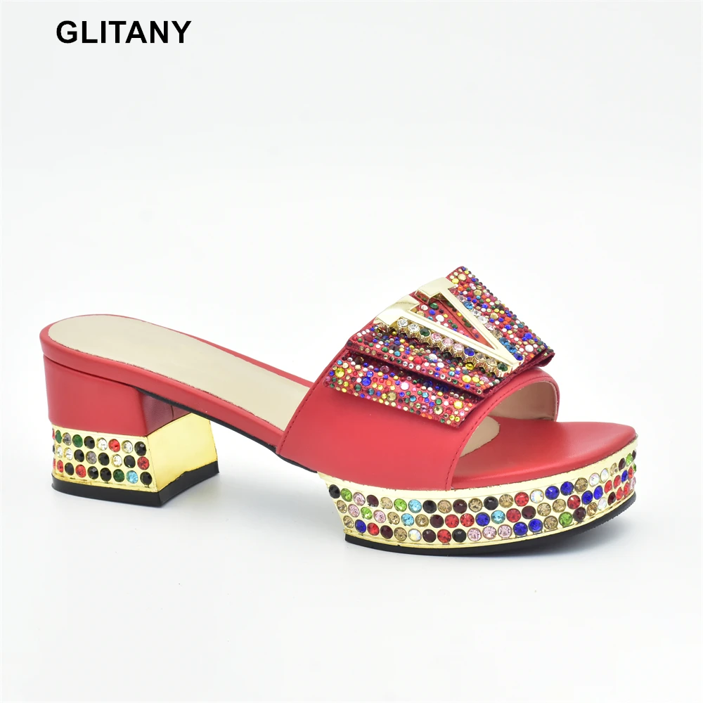 

Luxury Lady Shoes Decorated with Rhinestone Platform Heels Wide Heels Women Shoes for Women Italian Eleagnt Women's Party Pumps