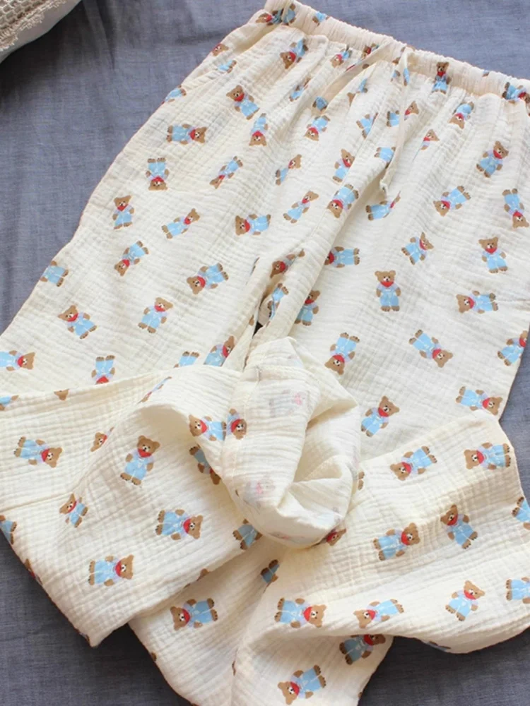 Tulip Summer Mosquito-Resistant Loose Thin Cartoon Cute Women's Sleepwear Pants Casual Home Leisure High Waist Long Pants_voghion.com