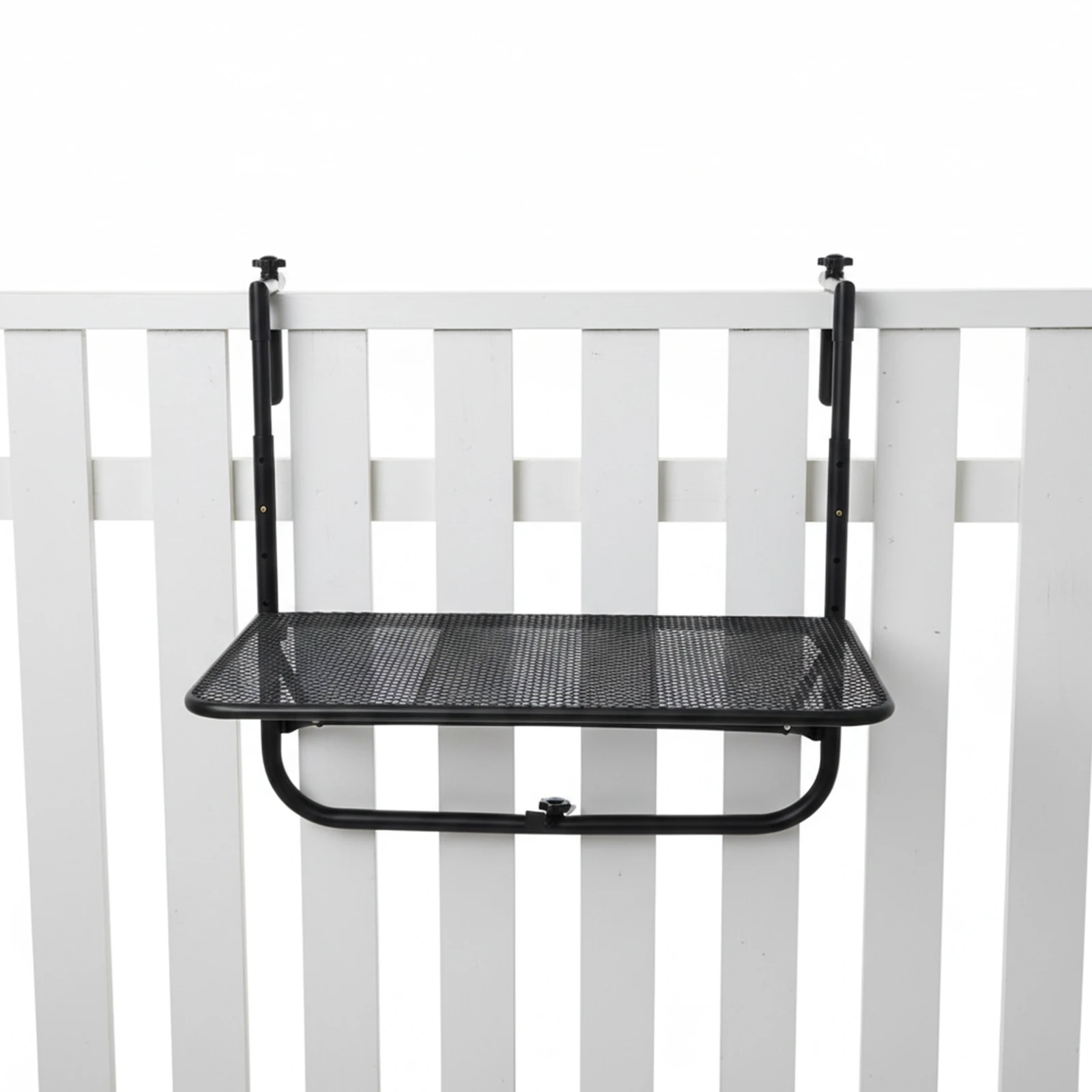 Balcony Table Folding Balcony Railing Table Adjustable Height Wrought Iron Hanging Table for Patio Space-Saving Furniture