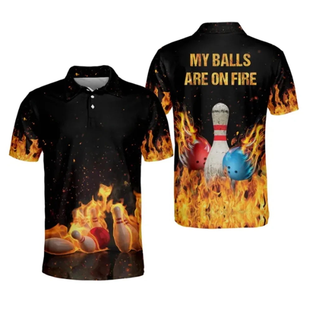 Men's Golf Polo short-sleeved T-shirt shirt bowling printed T-shirt lapel button shirt summer sports short-sleeved