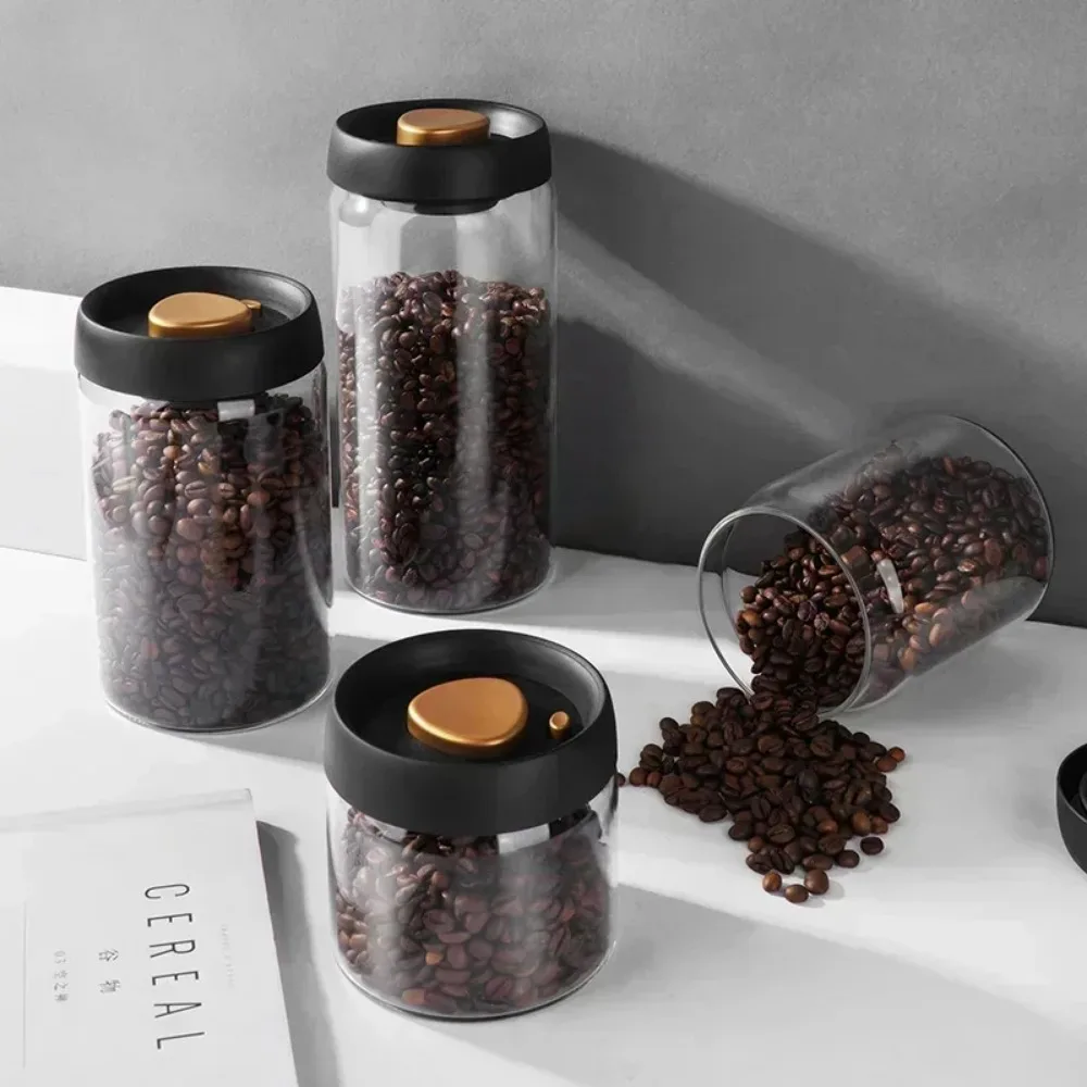 Coffee Beans Vacuum Sealed Borosilicate Glass Tank Moisture Proof Air Extraction Cereals Storage Jar for Kitchen Tea Storage 5