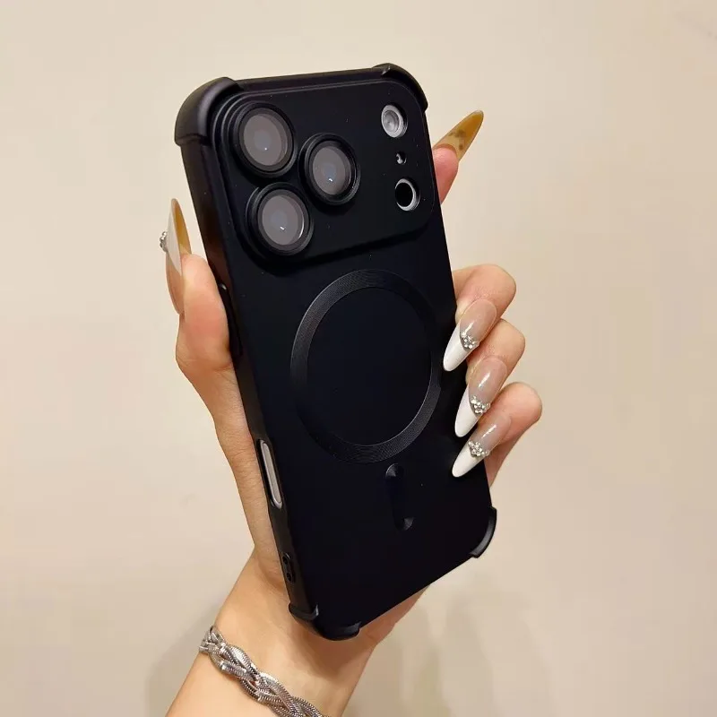Luxurious 4-Corner MagSafe Shockproof Case with Wireless Charging and Lens Cover