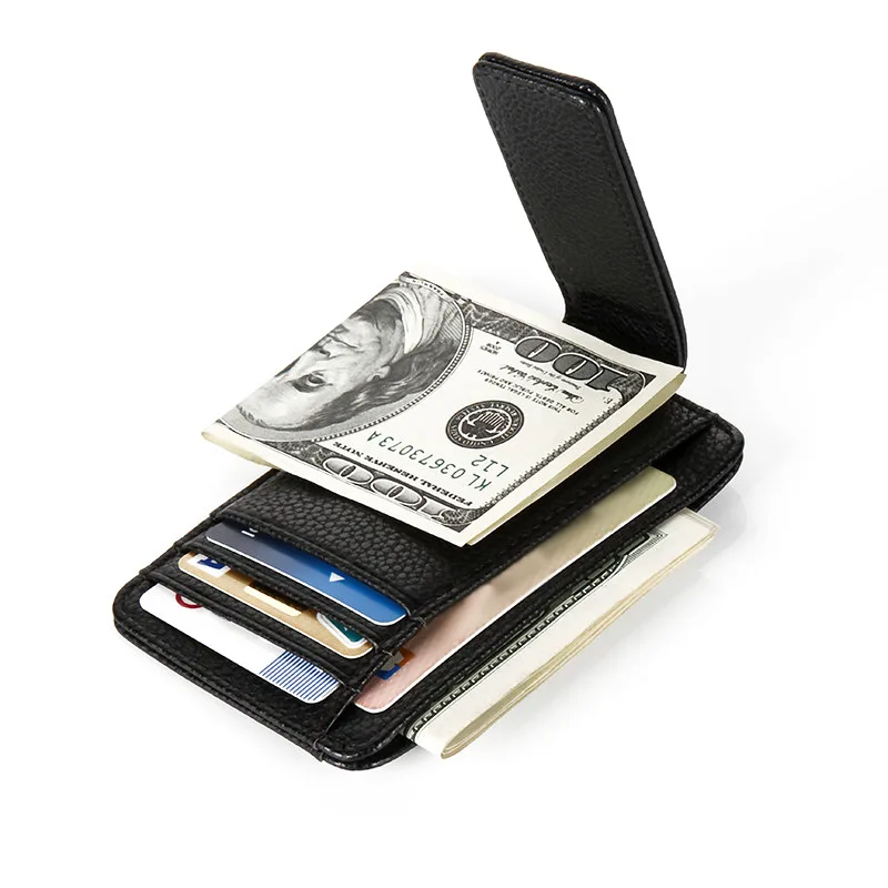 Magnetic PU Leather Wallet Money Clip Short Purse Black Credit Card ID Clip Banknote Holder Male Clamp Business Style 2024 2