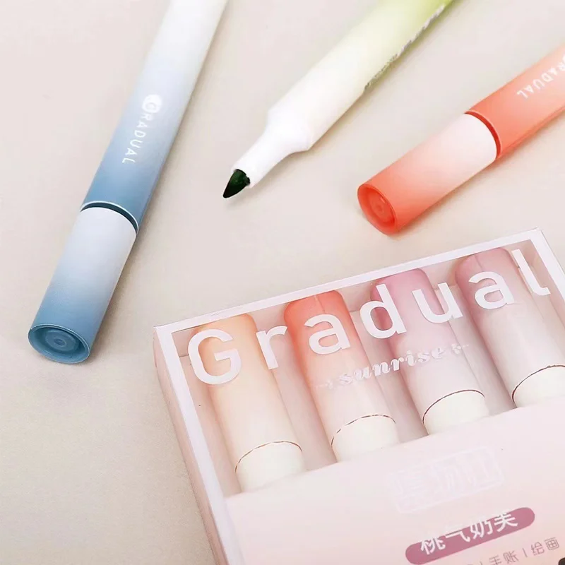 Highlighter Marker 4PCS Color Markers Kawaii Macarons Colored Slanted Tip Brush Stationery School Art Supplies for Gifts