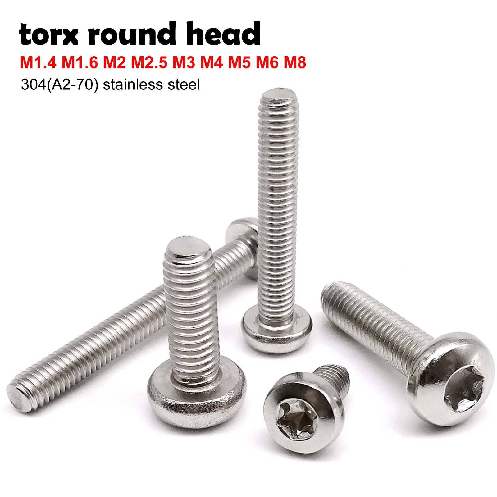 M1.4 M1.6 M2 M2.5 M3 M4 M5 M6 M8 304 A2-70 Stainless Steel GB2672 Six-Lobe Torx Pan Round Head Screw Bolt Extra Long 3-100mm