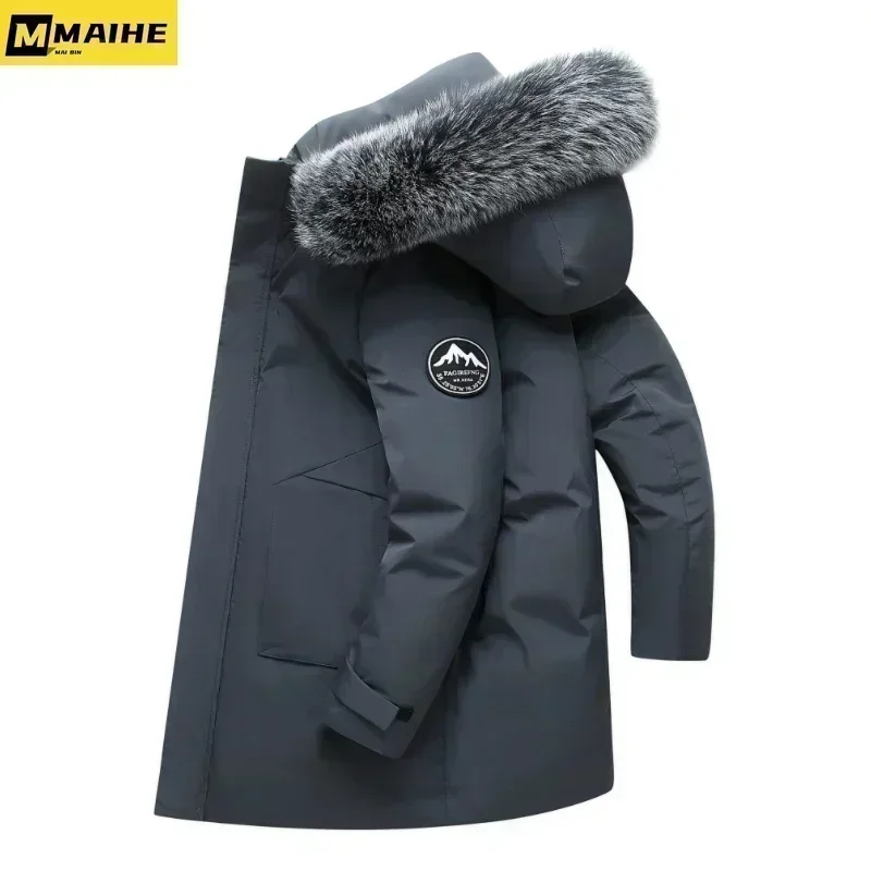 Down Jacket Mens Jacket Winter Long Down Jacket For Men Fur Collar Hooded Duck Down Coat
