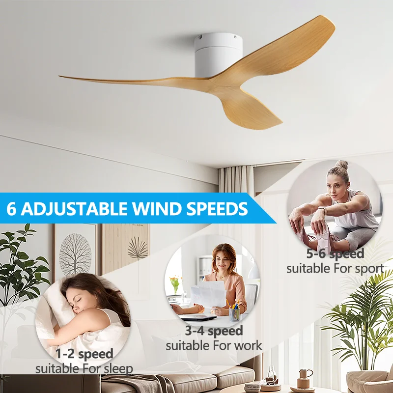 LED Ceiling Fan with Light Remote Control 3 Blades 45/52 inch for Living Room Bedroom