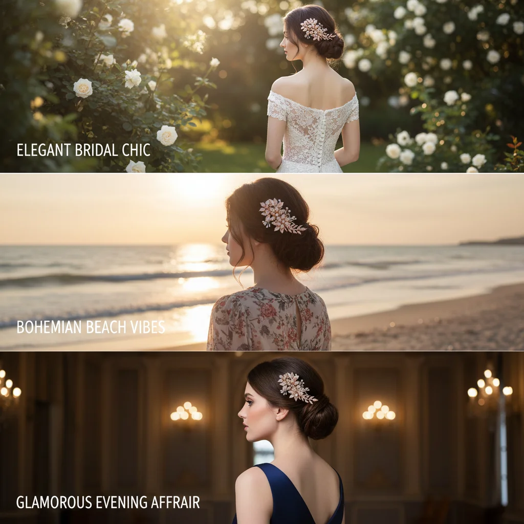 Europa und die Vereinigten Staaten handgemachte Blumen Kopfschmuck Haarnadel weibliche Braut Hochzeit Haarschmuck Legierung Blatt Entenschnabel Clip – Detail 1