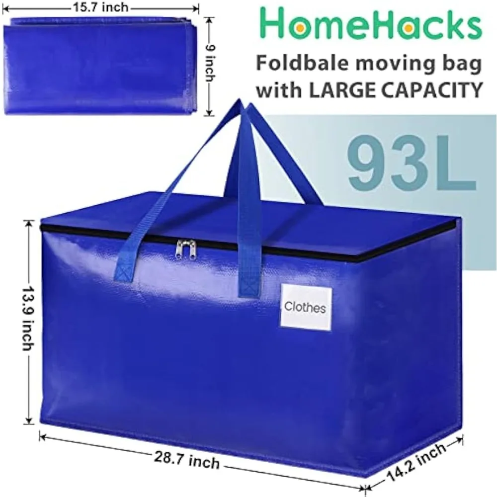 

HomeHacks Moving Bags, 8-Pack Heavy Duty with Strong Zippers and Handles Collapsible Moving Supplies, Storage Totes for Packing