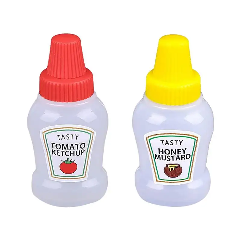 

2 Pcs Mini Ketchup Bottles Portable Condiments Dispenser Transparent Seasoning Jars Durable Sauce Containers Kitchen Accessories