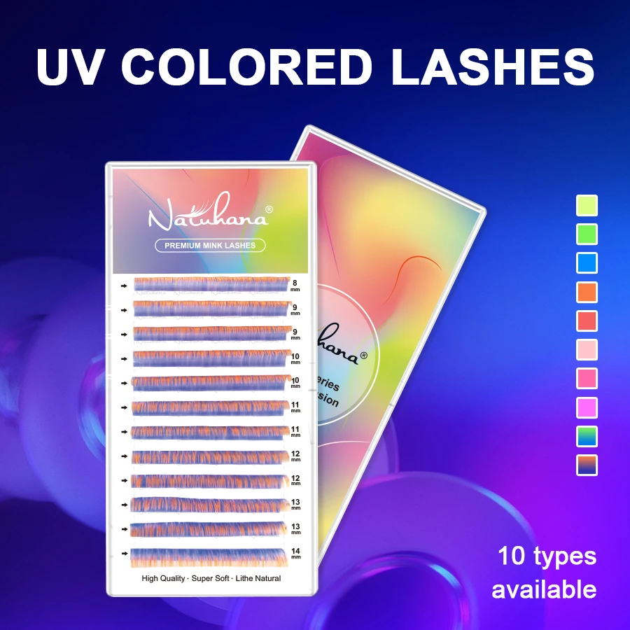 

NATUHANA Fluorescent Lashes UV Neon Lash Extenions Glow in the Dark Pink Green Yellow Orange Colorful Individual Eyelashes