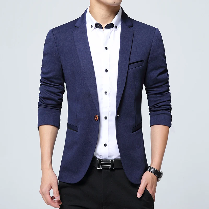 

Slim Fit Suit for Men 2023 New Spring Autumn Blazer Black Jacket Khaki Anti-resistant Navy Blue Thin Casual Single Coat