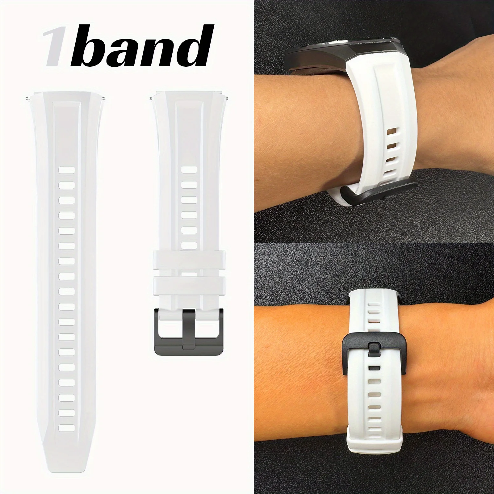 Breathable Multi-Color Silicone Watch Strap, 22mm, Sporty Business Style