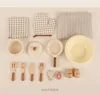 62cm High Quality Wooden Simulate kitchen toy set pot slice knife and fork fish meat Play house Interactive Toys baby girl gift 6
