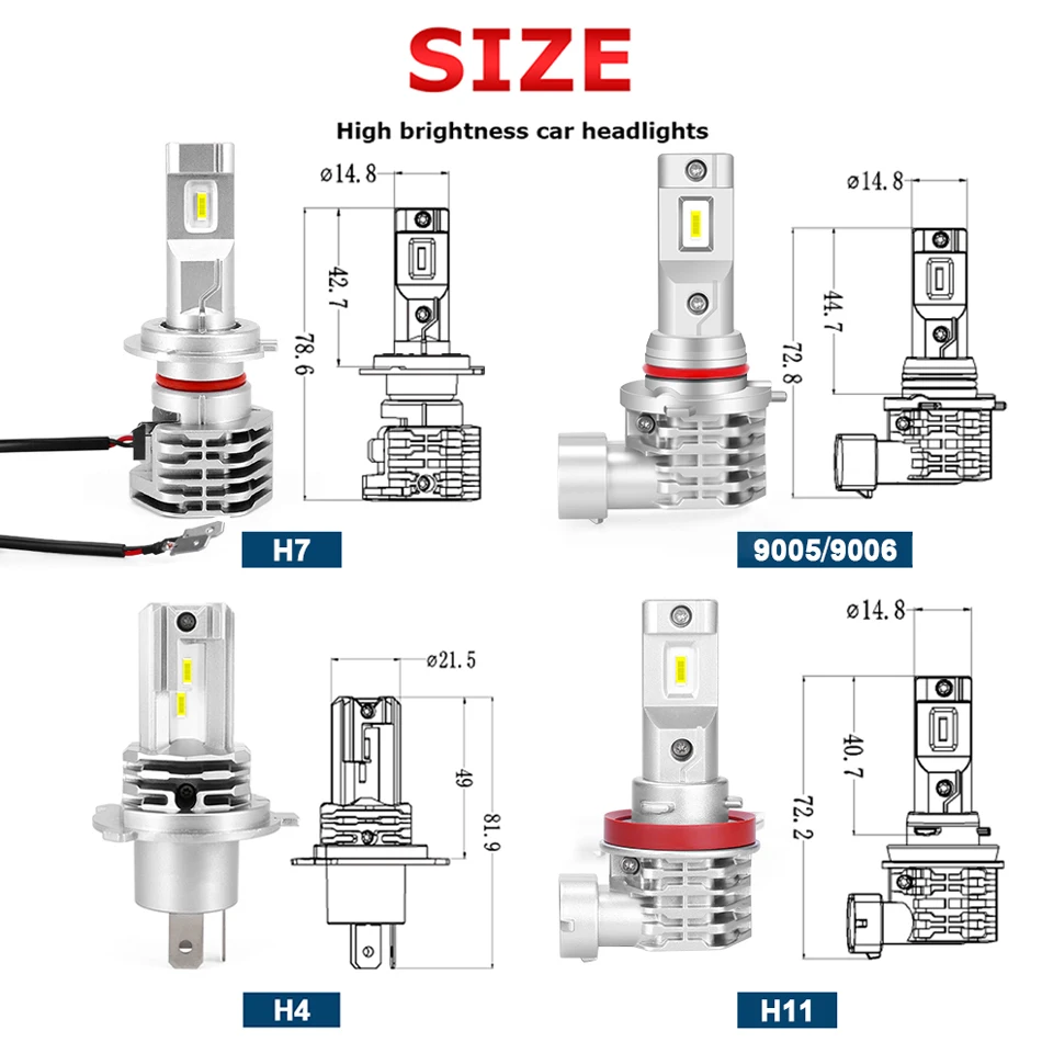 LED Car Lights LED Bulbs H4 H7 H11 H8 HB4 9006 HB3 9005 Car Lamps 12V 24V For Trucks 6000K 30000LM Mini Diode