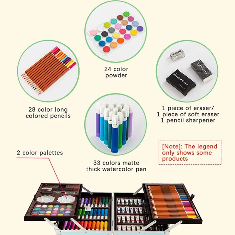 145Pcs Double Layer Aluminum Box Watercolor Brush Pen Set Art Painting Supplies Graffiti Watercolor Pens