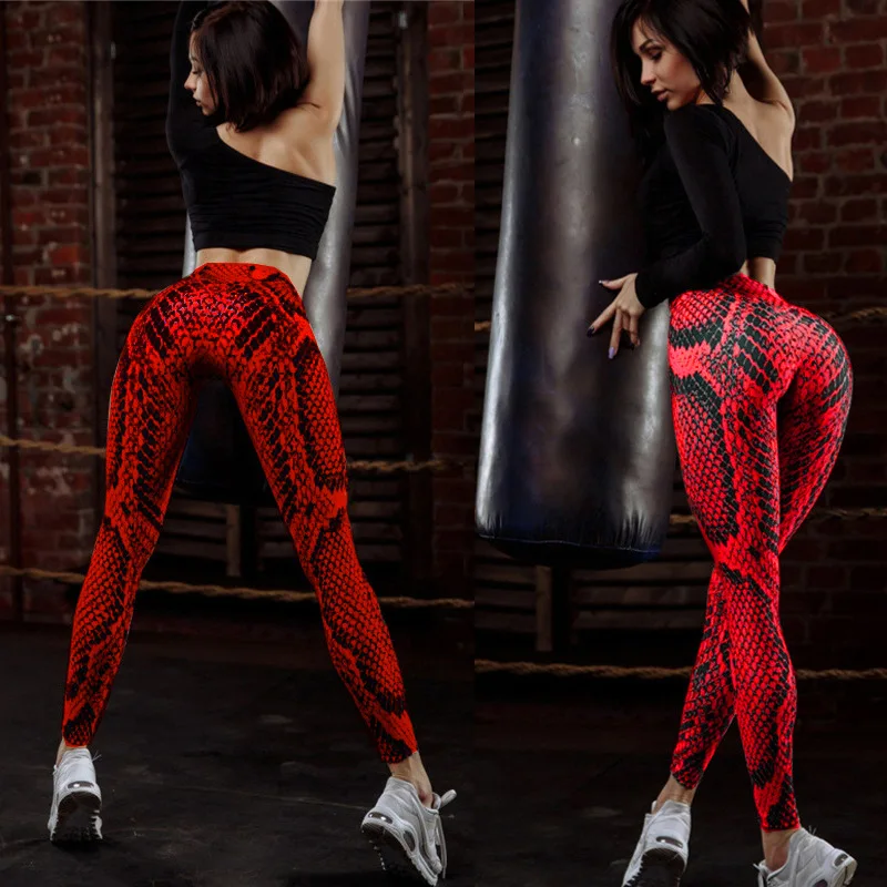 Popular Red Serpentine Printed Sports Pants Women's Running Workout Bottoming Yoga Pants running quick drying yoga pants bottoming tights outdoor sports stretch fitness pants