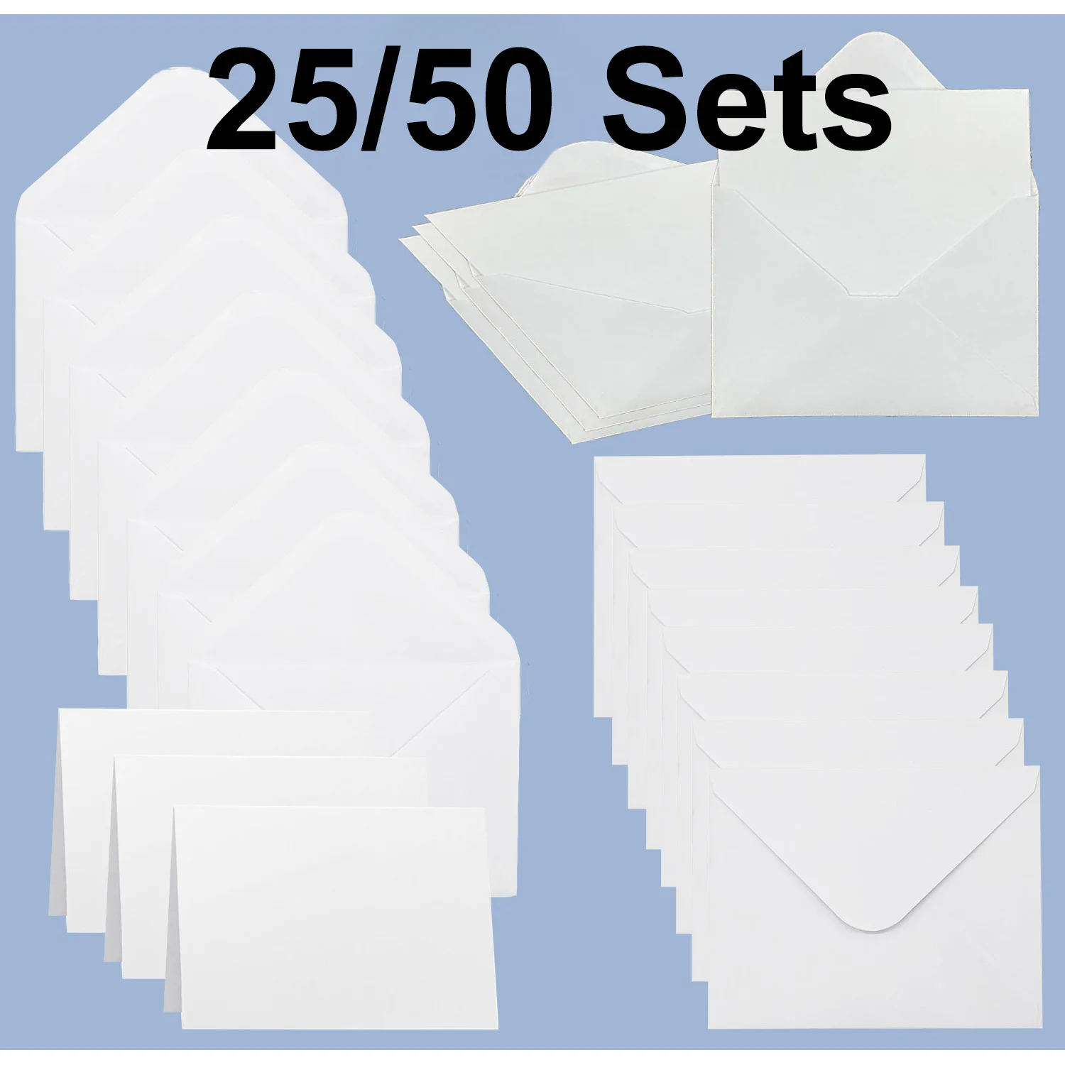 White Blank Foldable Greeting Cards and Envelopes - 25/50 Set for Invitations, Thank You Notes, and Custom Messages