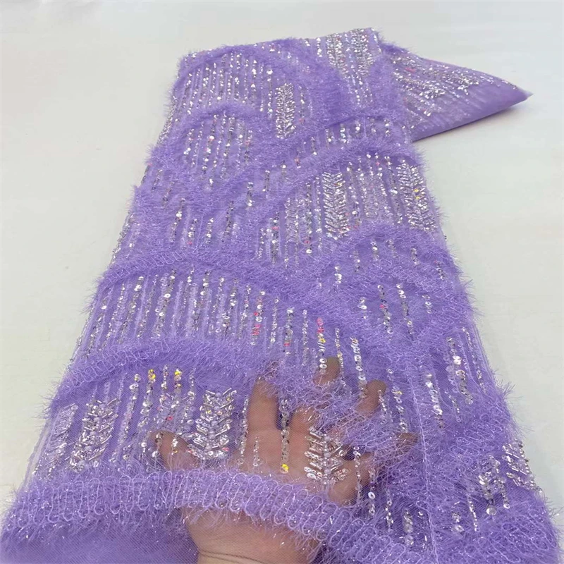 

SJ Lace Sequins Pearl Fabric African Lace Fabric 2022 High Quality French Tulle Net Sequin Fabrics Purple Dress Sewing zx13-67