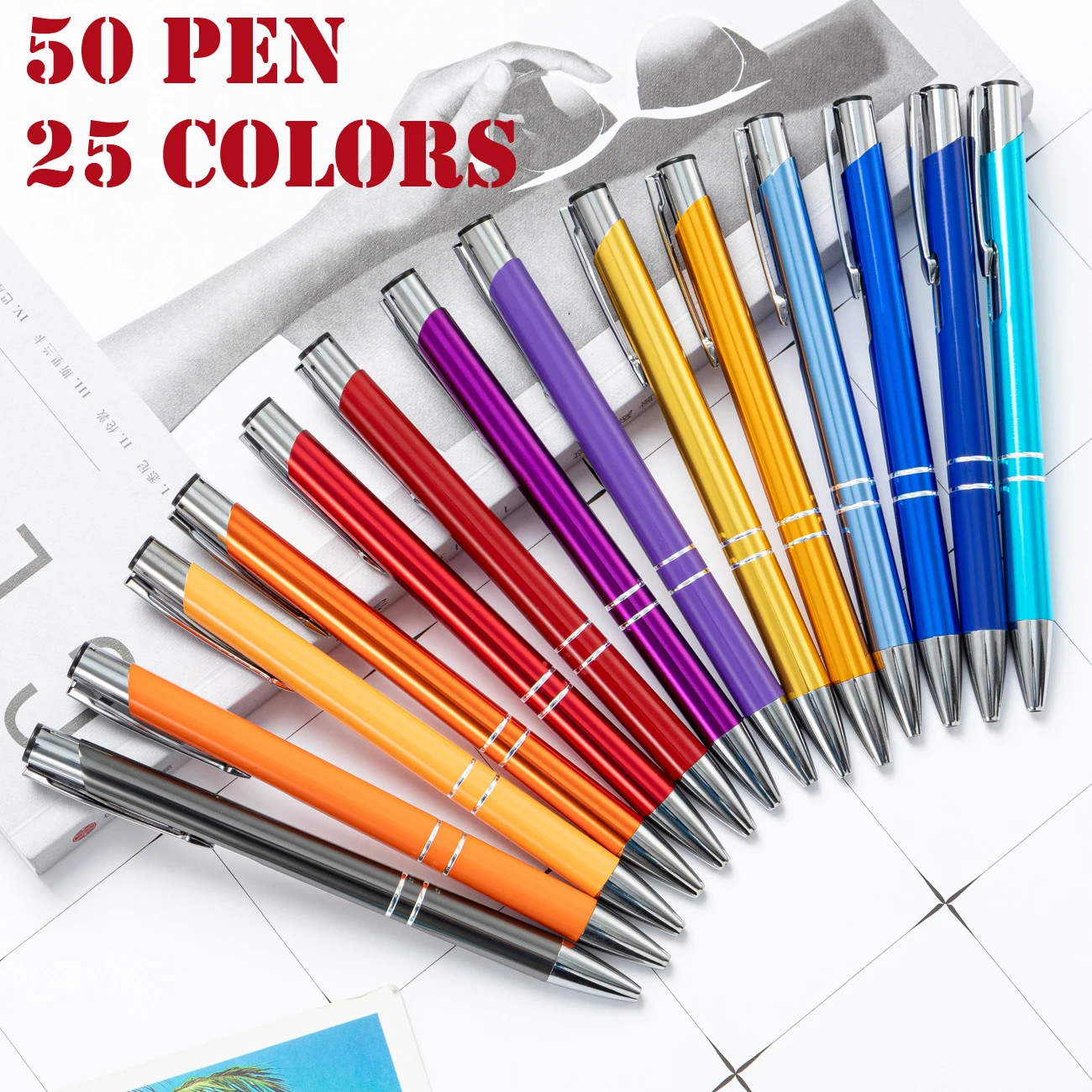 

50Pcs Light Metal Ballpoint Pen Touch Screen Pen Office School Advertising Pen Custom Logo Text Engraving Laser Engraving