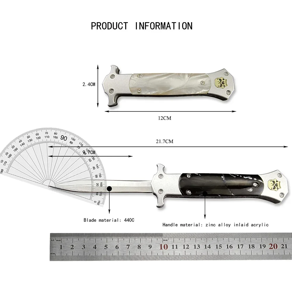 Portable Tactical Folding Pocket Knife Hunting Self Defense Hiking Utility EDC Tools 440C Blade Zinc Alloy Acrylic Handle 6