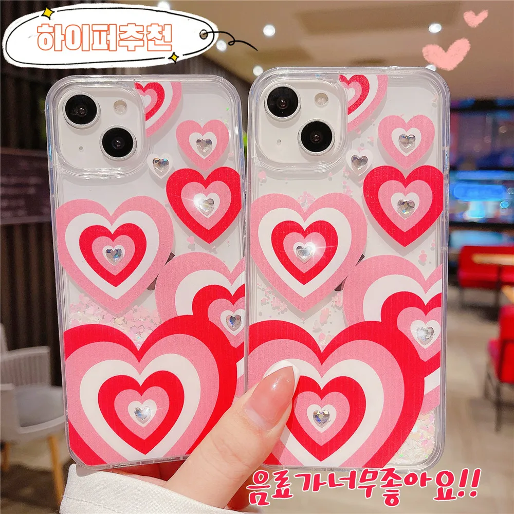 

Cute 3D Glitter Love Heart Dynamic Liquid Case for IPhone 14 13 12 11 Pro Max Xs Xr Couple Quicksand Cover For iPhone 8 7 6 Plus