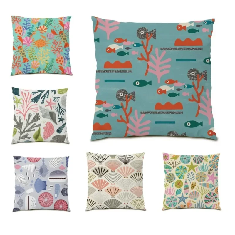 

Underwater World Pillowcases Fish Pattern Cushion Cover Shell Coral Pillow Cover Home Textile Decorative Sofa Cushion DF1050